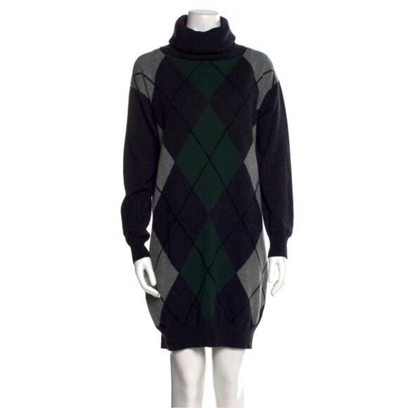 Vintage Prada Argyle Wool Knit Sweater Turtleneck Dress Size 42 / US M - Picture 1 of 15